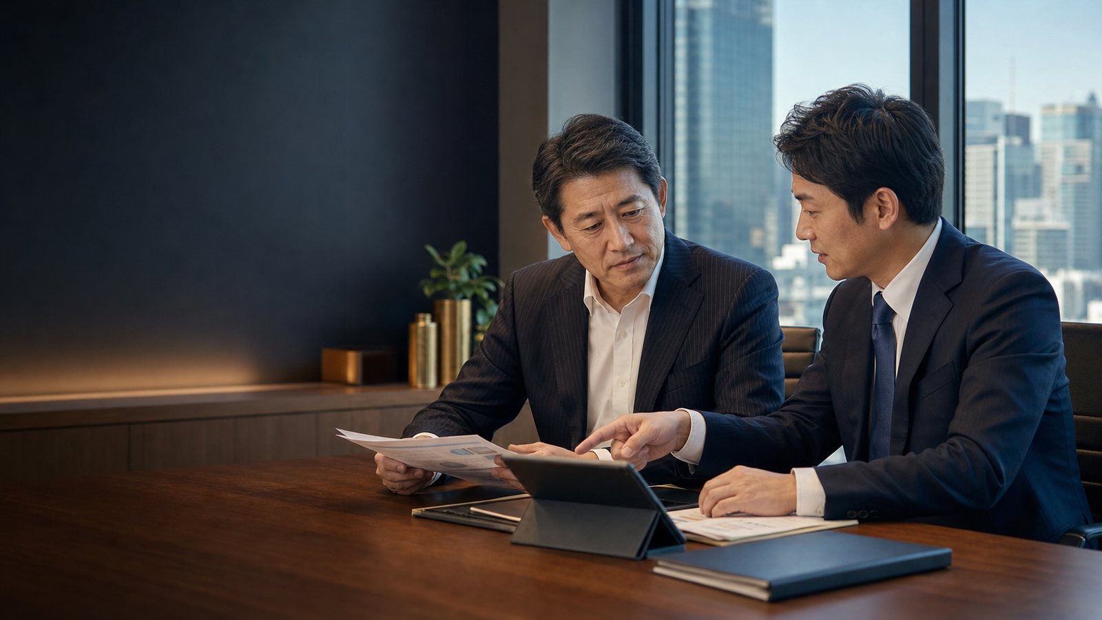 会社売却を話し合う経営者と担当者のイメージ